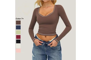 Women's Breathable Yoga Gym Crop Top Long Sleeve Slim Fit T-Shirt with Four-Way Stretch Quick Dry Sportswear