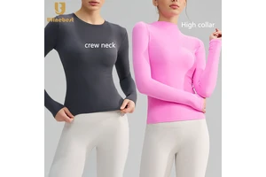 Breathable Round Gym Neck Long Sleeve Sports Top Tight Yoga T-Shirt High Elastic Training Yoga Fitness Long Sleeve