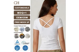 Custom Women's T-shirt Bra-Free Slim Fit Summer Top Stylish Open-Back Comfortable Short Sleeves Factory Direct Bulk Production