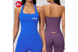 Customized Manufacturer Low MOQ Halter Neck Quick Dry Tight Fit Gym Fitness Tank Top Sports Athletic Yoga Halter Neck yoga vest