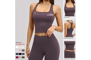 Brushed Spandex/Nylon I-Shape Tank Top Womens Regular Fit Quick-Dry Casual Running Fitness Sports Vest Yoga Wear Solid Front