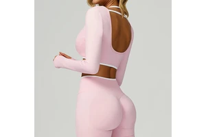 Women's Athletic Crop Top for Running Long Sleeve Yoga Top with Pad Backless Sports Wholesale