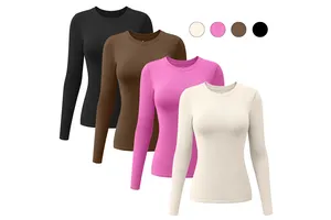 High Quality Women's Round-Neck Long-Sleeved Tops Skin-Friendly and Breathable for Sports Outdoors Yoga Activities