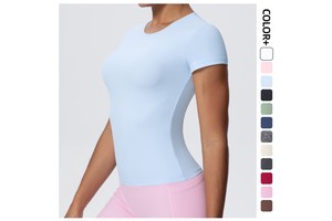 New Style Sporty Waterproof Four-way Stretch Form-fitting Waist-shaping Short-sleeved Breathable Yoga T-shirt for Women's