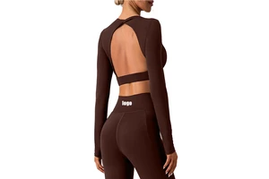 Women Compression Soft Slimming Long Sleeve Open Back Cropped Yoga T Shirts