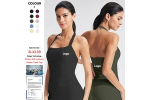 Women Halter Neck Slim Fit Workout Yoga Sleeveless Running Pilates Vest Clothes Athletic Fitness Gym Sports Shirts Tanks Tops