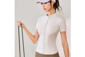 Yoga Short-sleeved Zipper Cardigan Top Jacket Slim Fit and Slim Fitness Sports Traceless Beauty Stand Collar Casual T-shirt