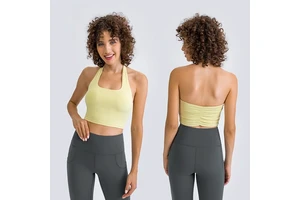 Wholesale Factory Custom Halter Neck Yoga Crop Top Women Ruched Back Workout Sports Bra With Removable Pads