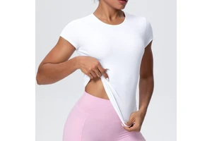Women's Short Sleeved Round Neck Sport T-Shirt Breathable Moisture Wicking Lightweight Plus Size Front Logo for Gym Running Yoga