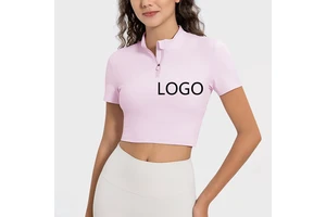 Wholesale Half-zip Fitness Clothing Women's Sports Short-sleeved T-shirt Training Clothing Summer Tight-fitting Yoga Running Top