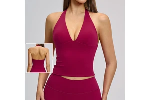 Women Deep V Neck Yoga Tank Top With Padded High Stretch Hollow Back Sports Bra for Outdoor Fitness Workout
