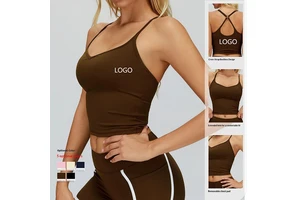 Nude Feel Cross Back Yoga Tank Top Quick Dry High Support Shockproof Sleeveless Tight Fit Gym Fitness Wear With Removable Pads