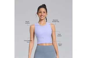 80% Nylon 20% Spandex Lightweight Crew Neck Women's Quick Dry Breathable Compression and Back Logo Design Running Yoga Tank Top