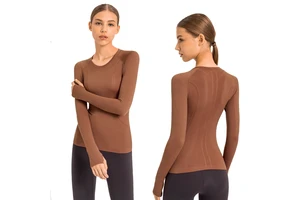 Lulu Long Sleeve Women's Round Neck Sports T-shirt Running Fitness Workout Yoga Top Yoga Training Sport Tops