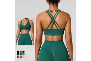 Yoga Strappy Longline Sports Bras for Women Wirefree Padded Criss-Cross Yoga Cropped Tank Tops Pilates Bra Top Yoga