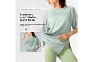 Plus-size Quick-dry Spandex/Polyester Solid Simple Running Shirt Women Spring/summer Fitness Short-sleeve Sports Yoga Top