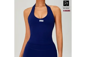 Custom New Trend Active Fitness Women Sports Wear Nude Feeling Halter Neck Quick Drying Backless Gym Yoga Tank Top For Women