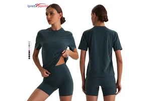 Women Plus Size Breathable Lightweight Yoga Sport Top with Spandex Short Sleeve Exercise Clothes Solid Color for Outdoor Fitness