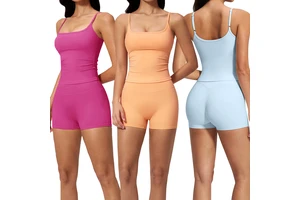 TZ5555-3 Adjustable Spaghetti Strap U-Shaped Back Tank Top High Waist Butt Lifting Shorts Reversible 2 Piece Yoga Workout Set