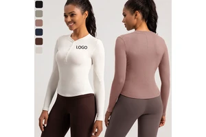 XW-CX84 Long Sleeve Gym Wholesale Ribbed Workout Corset Sportswear Fitness Tennis Button Half Zip Yoga Tops for Women