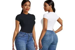 Bodysuit Short Sleeve O Neck Open Basic Women Yoga Body Top