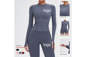 Seamless Yoga Long-Sleeve Crew-Neck Tight-Fit Athletic Wear Outdoor Running Fitness T-Shirt Women's Spandex/Nylon Solid Pattern