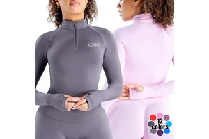 Women's Stand Neck Half Zipper Yoga Top New Trend Long Sleeves Sunscreen Design High Stretch Quick Dry Seamless Yoga T-shirt