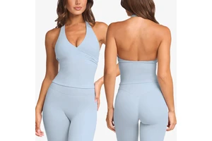 Custom Wholesale Quick Dry V Shape Workout Fitness Women Padded Breathable Halter Sports Yoga Gym Top