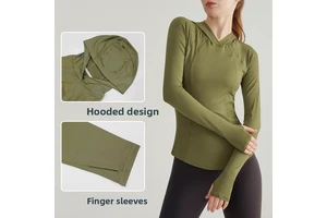 Spring Hooded Yoga Top Long Sleeve Women's Sports Running Blouse Quick-drying Spandex/Polyester Slim-fit Fitness Clothes