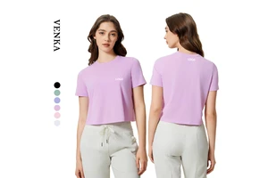 Summer Light Weight Loose Women's Gym Fitness Wear Soft Comfort Sportswear Quick Dry Breathable Ladies Yoga Sleeve Loose T-Shirt