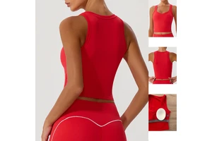 Women's Fitness Sleeveless Crop Top Quick Drying Spandex Yoga T-Shirt Fashionable Sports Vest for Gym for All Seasons Plus Size