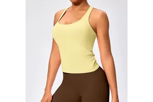 Women's Sleeveless Polyester/Cotton Jersey Fitness Tank Tops Elastic Ribbed Square Neck Breathable Quick Dry Running Gym Yoga