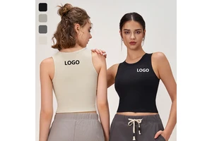 XW-BX-035 Custom Logo Gym Activewear Round Neck Fitness Breathable Yoga Sleeveless Workout Sports Crop Tops for Women