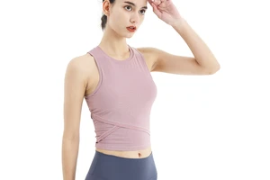 New High Neck Yoga Tank Slim Fit Sleeveless Workout Top with Unique Cross Hem