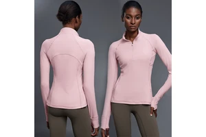 Roregal Women Breathable Half Zip Long Sleeved Tight Sports Yoga Tops T-shirt Athletic Workout Wear for Yoga Gym Running