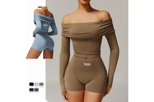 Summer Dance One-shoulder Sexy Casual Long-sleeved Yoga Crop Top Breathable Running Sports Wear Sports Bra for Women
