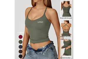Custom Logo Sports Bra Women High Impact Cross Back Quick Dry Nylon Spandex Nude Feeling Shockproof Gym Yoga Fitness Tank Top