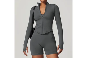 YanRuo Standing Collar Zipper Long Sleeve Tight Quick-drying Yoga Wear Outdoor Fitness Wear Women Yoga
