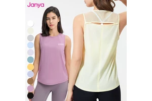 Janya Custom Logo Women's Plus Size Yoga Top Loose Hollow Out Back Tanks Vest Sexy Sleeveless Workout Gym Sports Tank Top