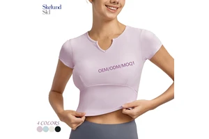 Skelund Custom Women's Yoga Wear Short-sleeved T-shirt with Padded Cups for Slimming Sporty Outdoor Running and Fitness Top