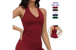 Womens Deep V Neck Racer Back Gym Tank Top Stretchy Quick Dry Super Soft Compression Fitness Apparel With Front Logo