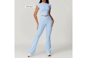 Custom Logo Women's Gym Workout Fitness Yoga Sets Quick Dry Sports Training Wear Cropped Tops And Flared Leggings Sets