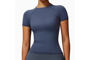 Hot Sale Breathable Seamless Women's Short Sleeve Crop Top Yoga Compression Gym Shirts Spandex/Nylon Workout Tops
