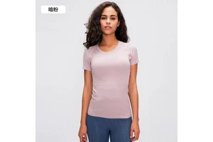 Spring/Summer New Women's Short-Sleeve Round-Neck Sports T-Shirt Running Fitness Top Slim Fit Breathable Yoga 100% Nylon S2067