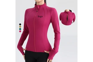 Outdoor Sports Yoga Long Sleeve Women Fitness High Elasticity Slim Sports Jacket Workout Stand Collar Zipper Gym Yoga Coat