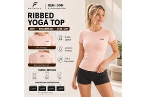 FITVOLT Casual Solid Nylon Skin-friendly Seamless Textured Breathable Quick Dry Crew Neck Slim Fit Running Women's Fitness Yoga