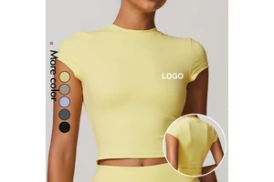 High Elastic Quick Dry Women's Yoga T-Shirt for Running Fitness Lightweight Seamless Short Sleeve Breathable Fabric Workout