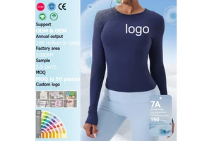 Custom Women Top Long Sleeve Round Neck Slim Fit Thumbhole 7A Antibacterial Active Wear Gym Clothes Fitness Sports Yoga Apparel