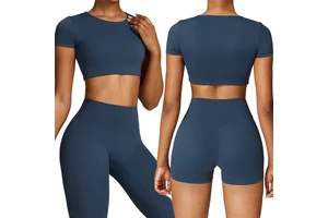 Double-sided Furry With Chest Pad Tight Short-sleeved Yoga Suit Pilates Running Sports T-shirt Top for Women