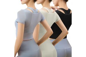 Custom Logo Lightweight Breathable Quick Dry 2 Pcs Yoga Top bar Sports Fitness T-shirt Short Sleeve for Running Yoga